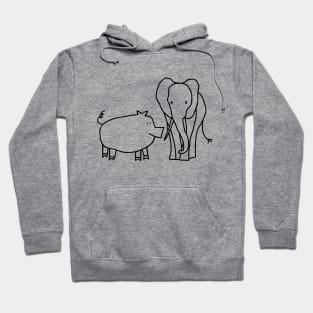 Pig and Elephant Line Drawing Hoodie